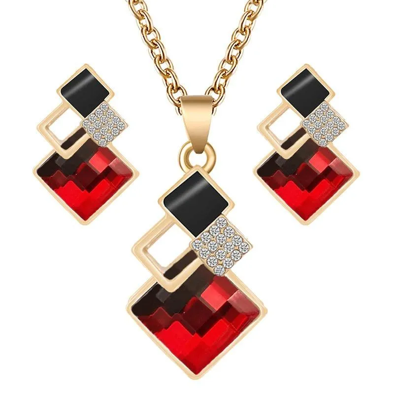 Rhinestone Geometric Necklace and Earring Jewelry Set