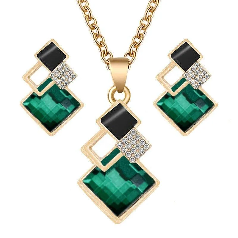 Rhinestone Geometric Necklace and Earring Jewelry Set