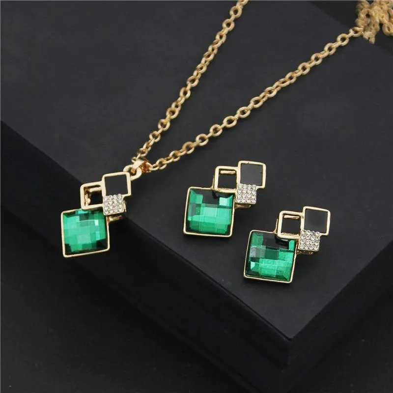 Rhinestone Geometric Necklace and Earring Jewelry Set