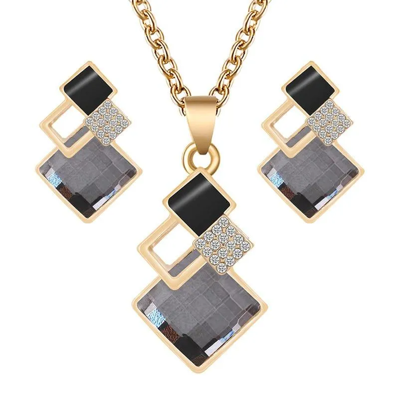 Rhinestone Geometric Necklace and Earring Jewelry Set