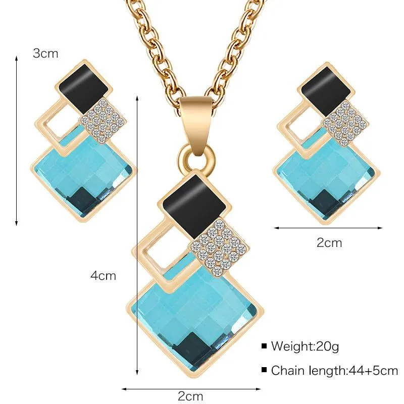 Rhinestone Geometric Necklace and Earring Jewelry Set