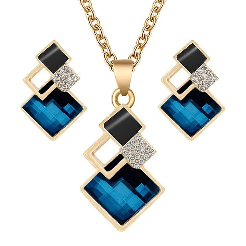 Rhinestone Geometric Necklace and Earring Jewelry Set