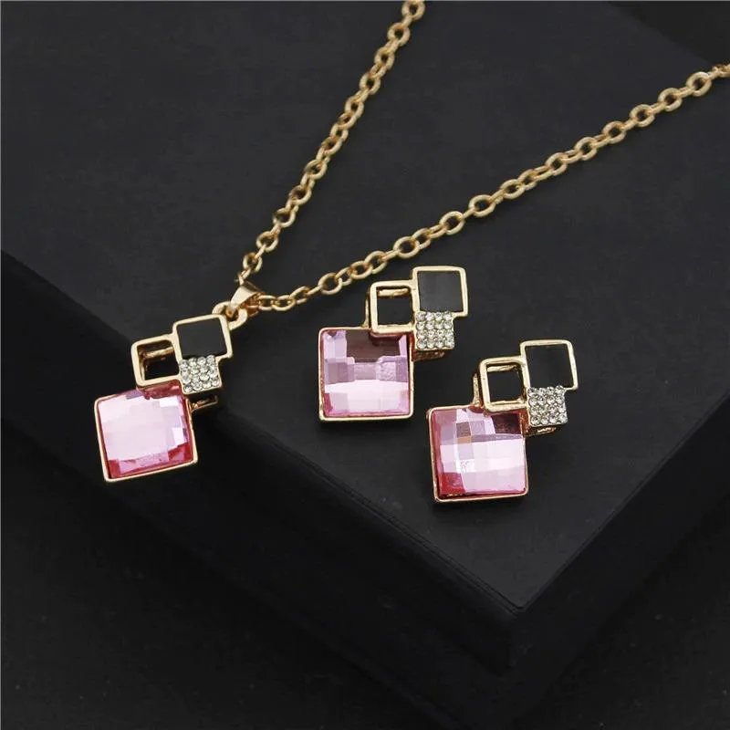 Rhinestone Geometric Necklace and Earring Jewelry Set