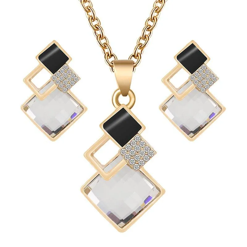 Rhinestone Geometric Necklace and Earring Jewelry Set