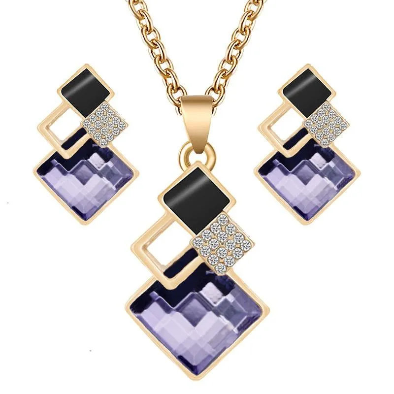 Rhinestone Geometric Necklace and Earring Jewelry Set
