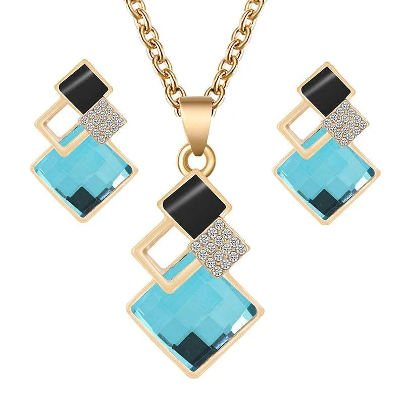 Rhinestone Geometric Necklace and Earring Jewelry Set