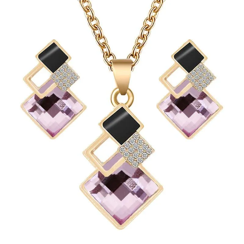 Rhinestone Geometric Necklace and Earring Jewelry Set