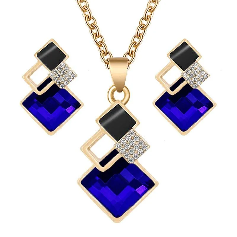 Rhinestone Geometric Necklace and Earring Jewelry Set