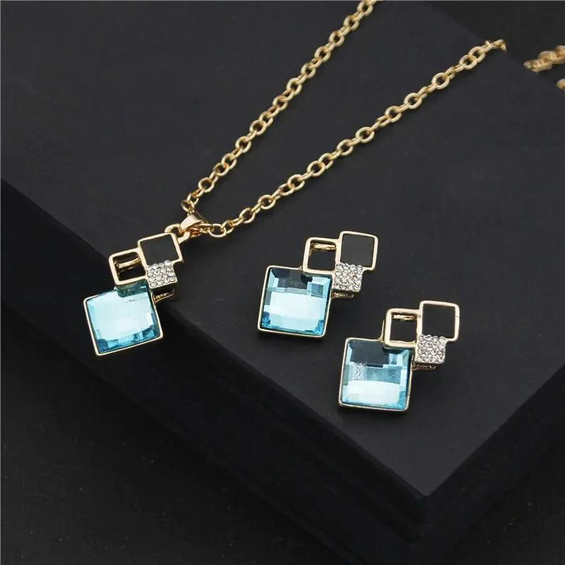 Rhinestone Geometric Necklace and Earring Jewelry Set