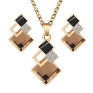 Rhinestone Geometric Necklace and Earring Jewelry Set