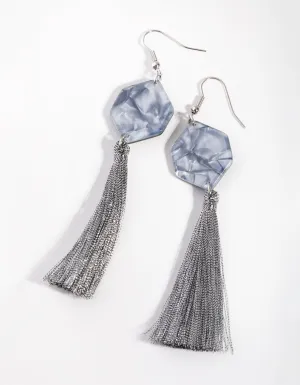 Rhodium Tassel Drop Earrings