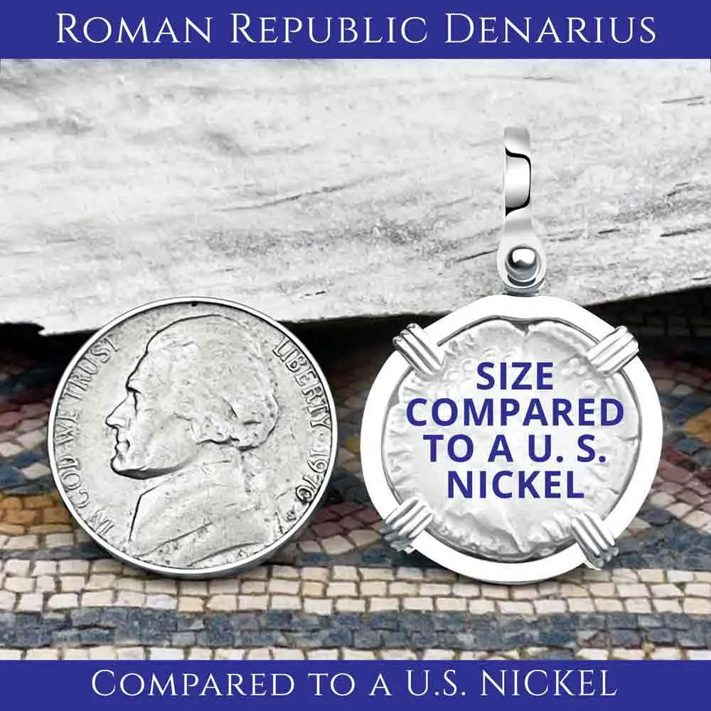 Roman Republic Silver Denarius 103 BC Mars and the Warriors 14K Gold and Sterling Silver Pendant | Artifact #8791