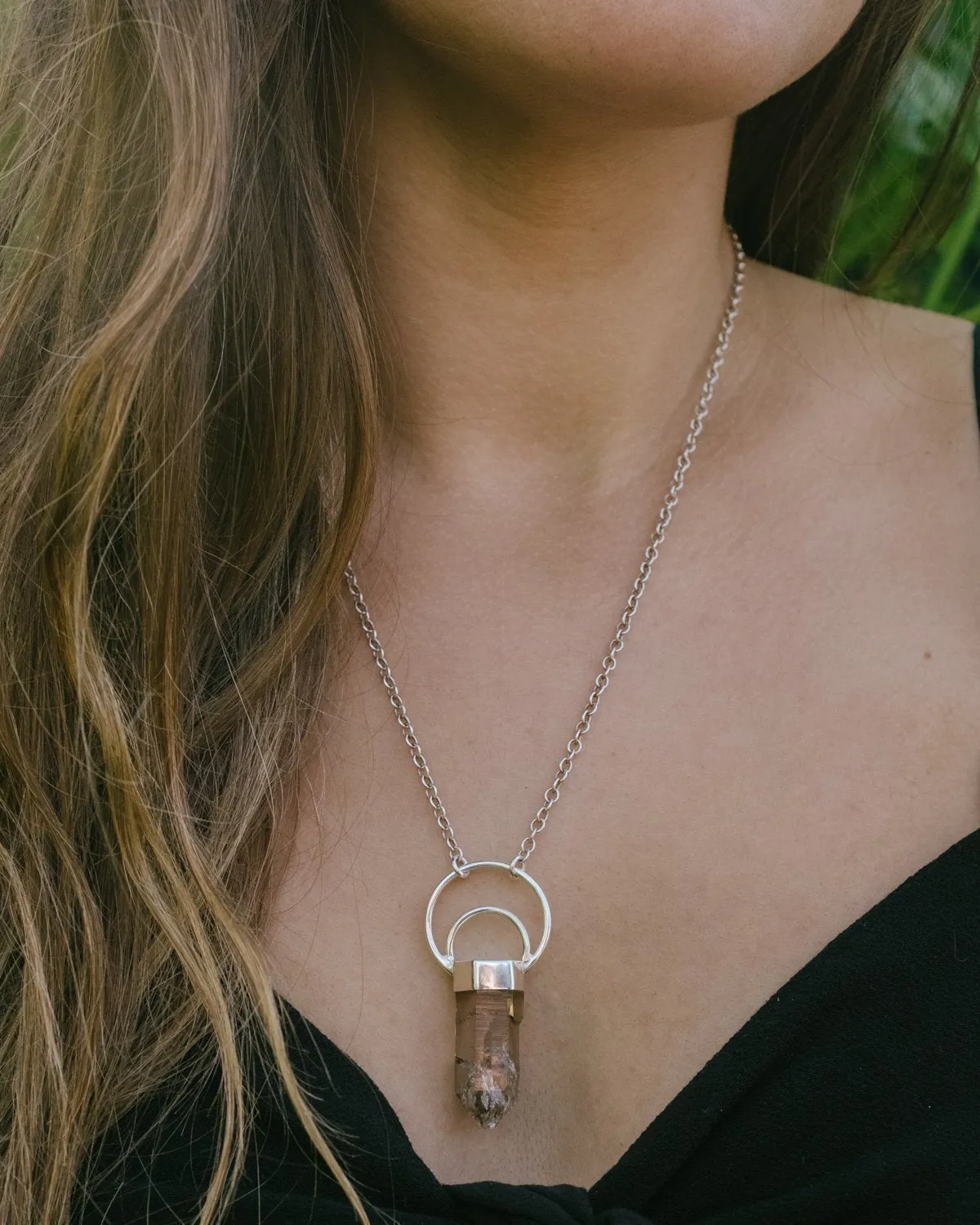Rose Aura Quartz Point Sterling Silver Necklace