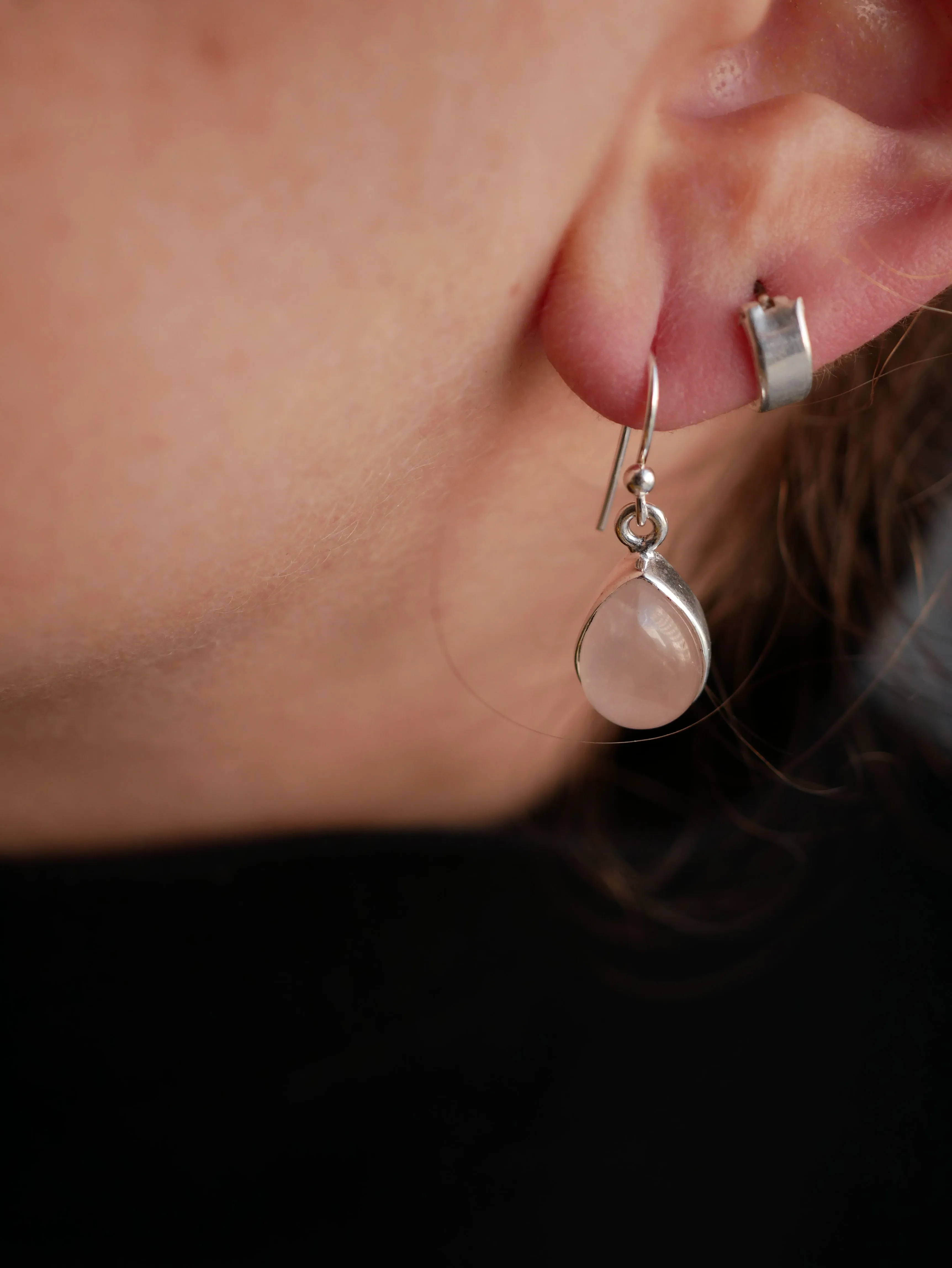 Rose Quartz Akoni Earrings - Teardrop