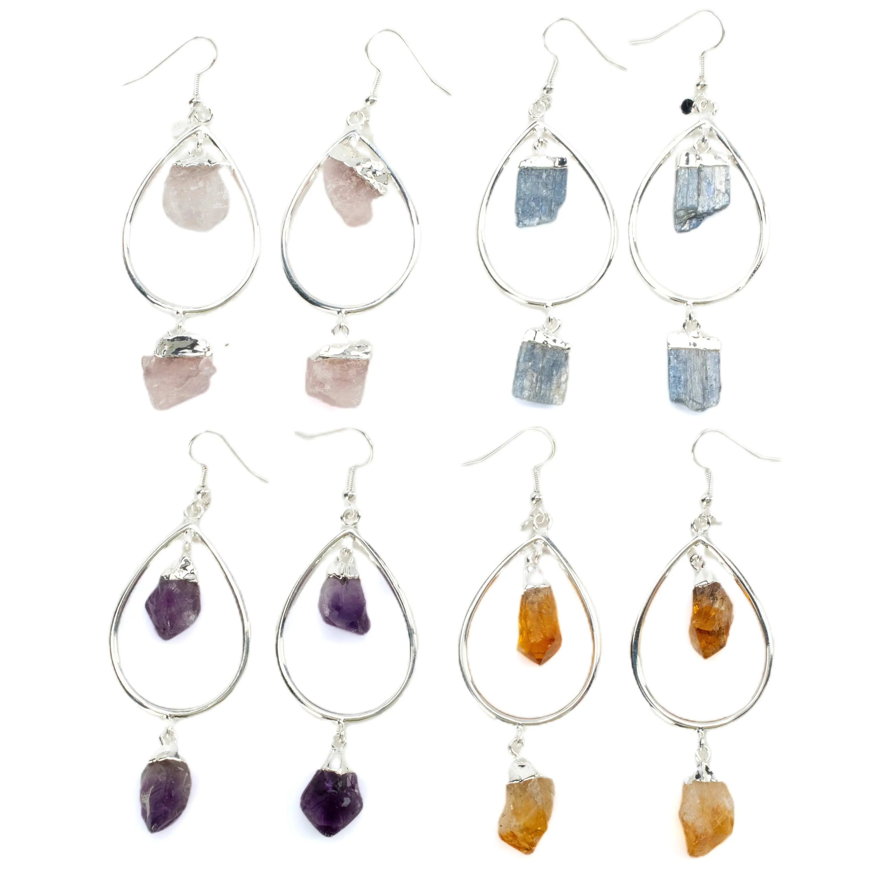 Rose Quartz Crystal Drop French Hook Earrings