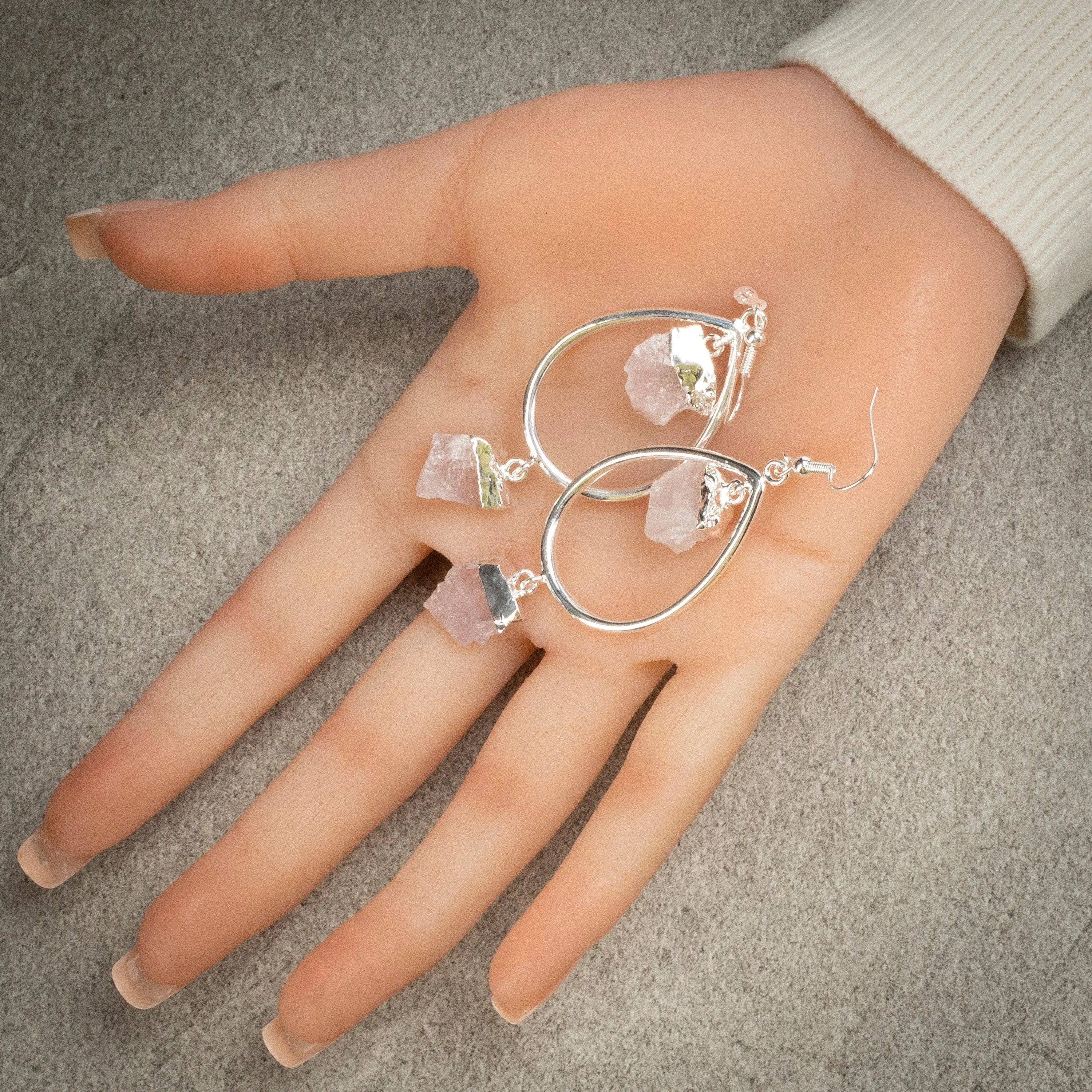 Rose Quartz Crystal Drop French Hook Earrings