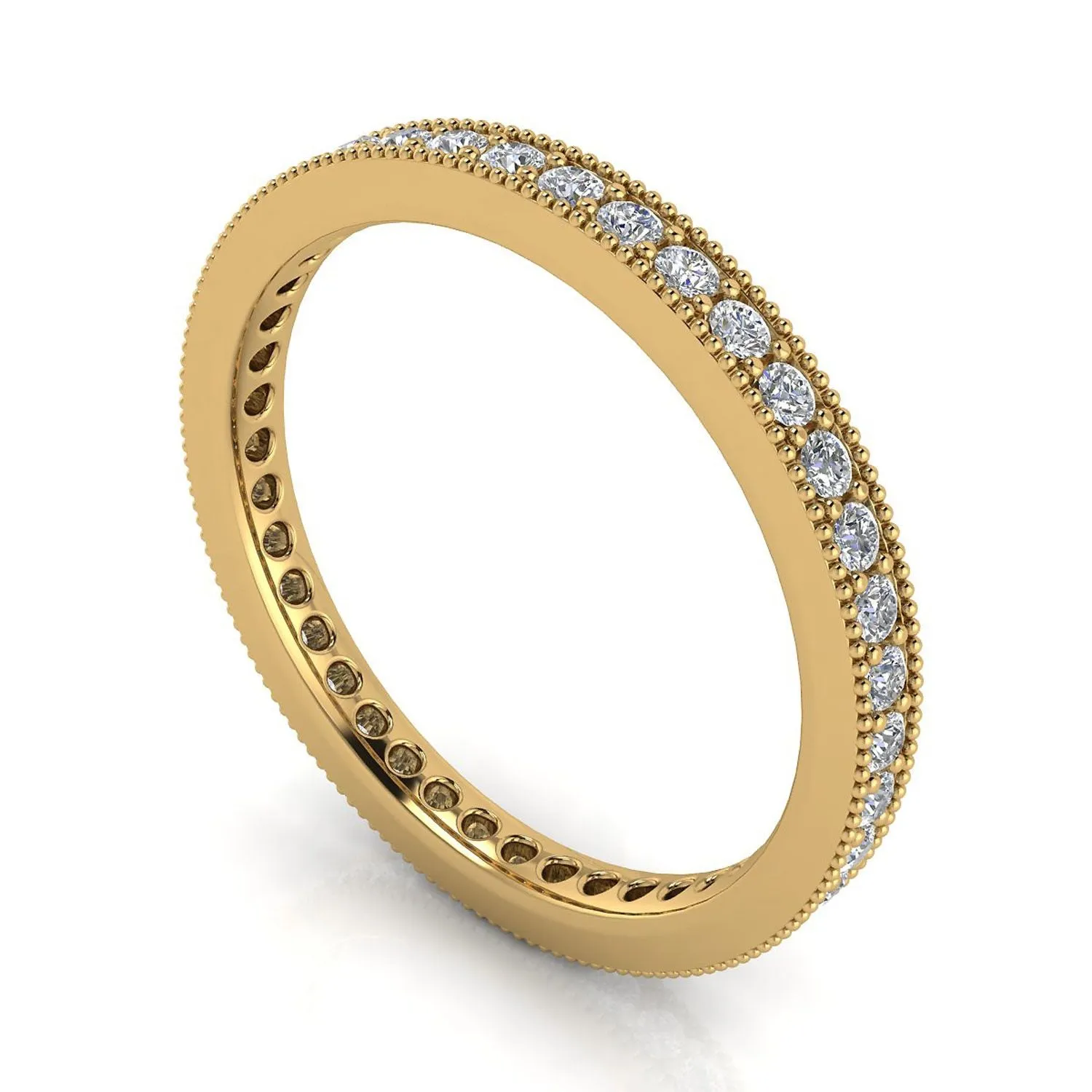 Round Brilliant Cut Diamond Pave & Milgrain Set Eternity Ring In 18k Yellow Gold  (0.7ct. Tw.) Ring Size 6.5