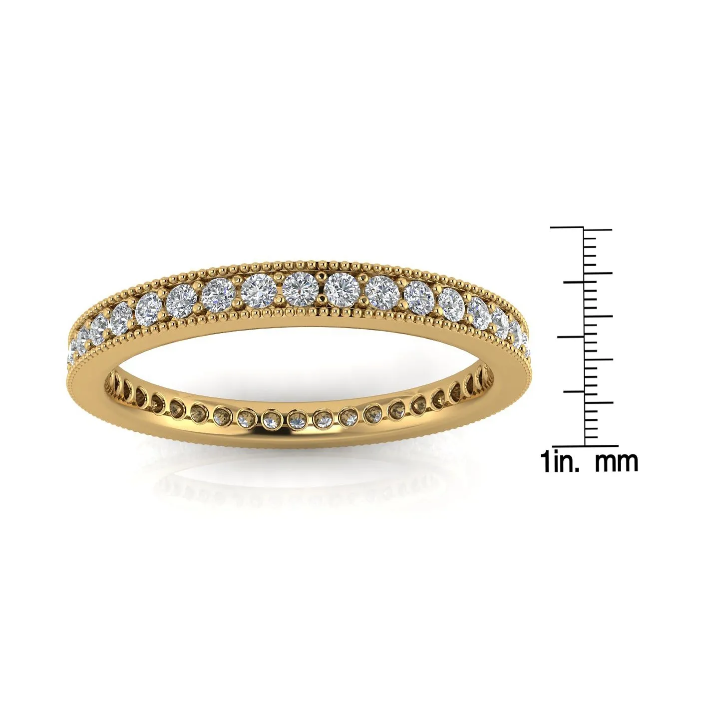 Round Brilliant Cut Diamond Pave & Milgrain Set Eternity Ring In 18k Yellow Gold  (0.7ct. Tw.) Ring Size 6.5