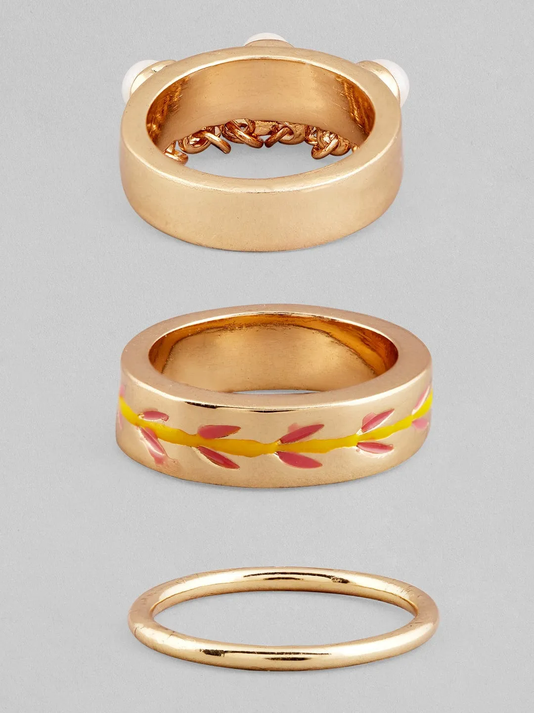 Rubans Voguish Women Set of 3 Gold Plated Rings