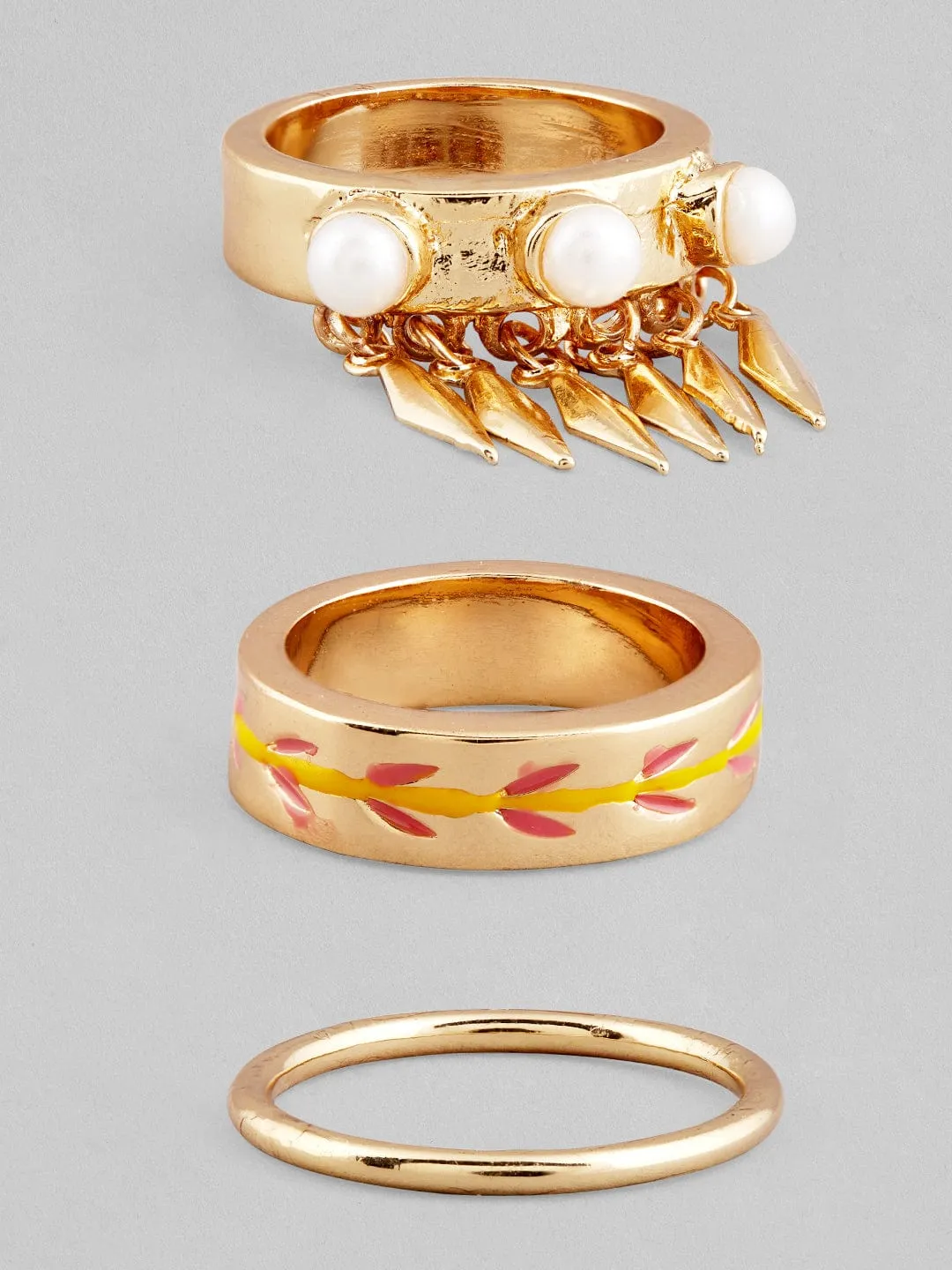 Rubans Voguish Women Set of 3 Gold Plated Rings