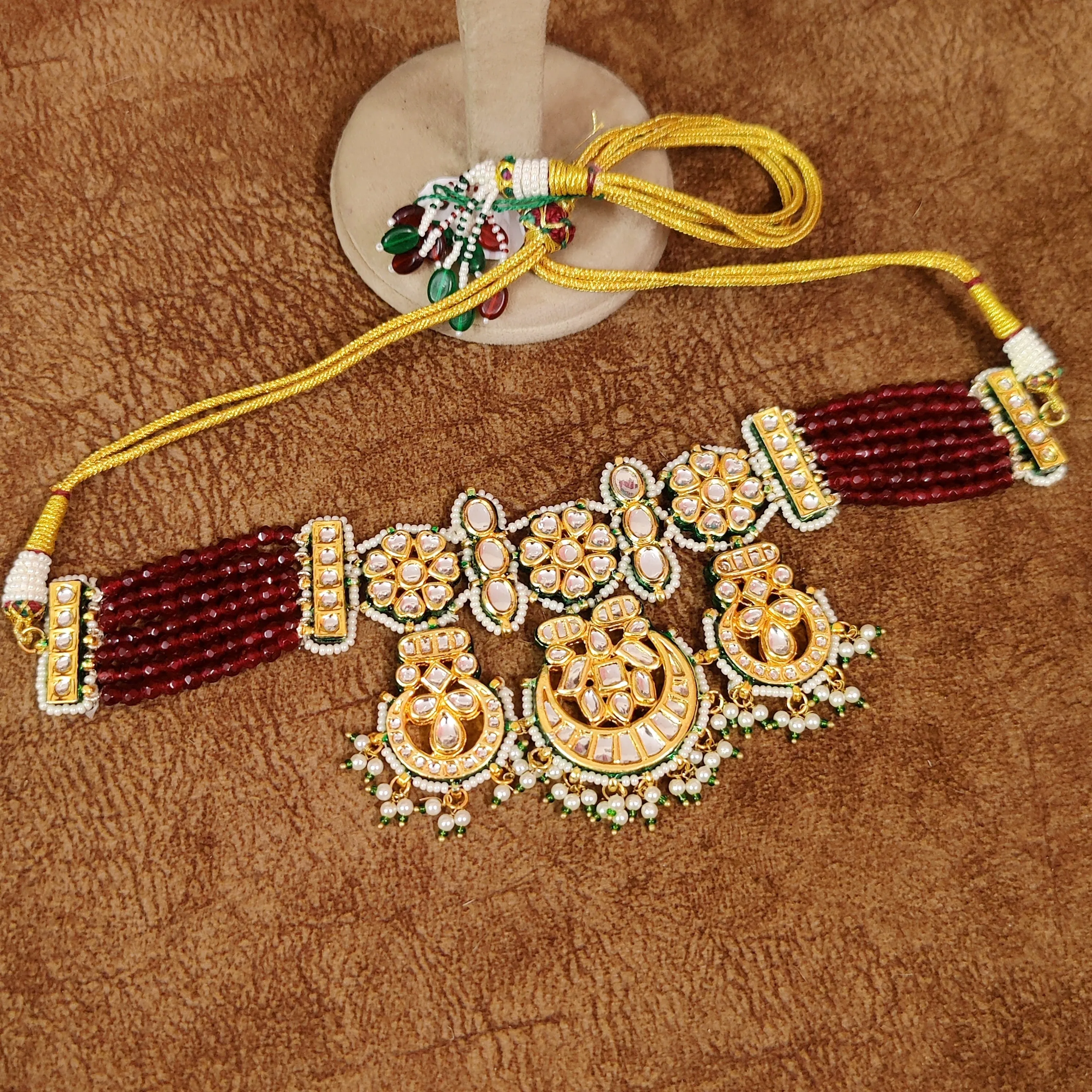 RUBY KUNDAN MEENAKARI SEMI PRECIOUS CHOKER SET