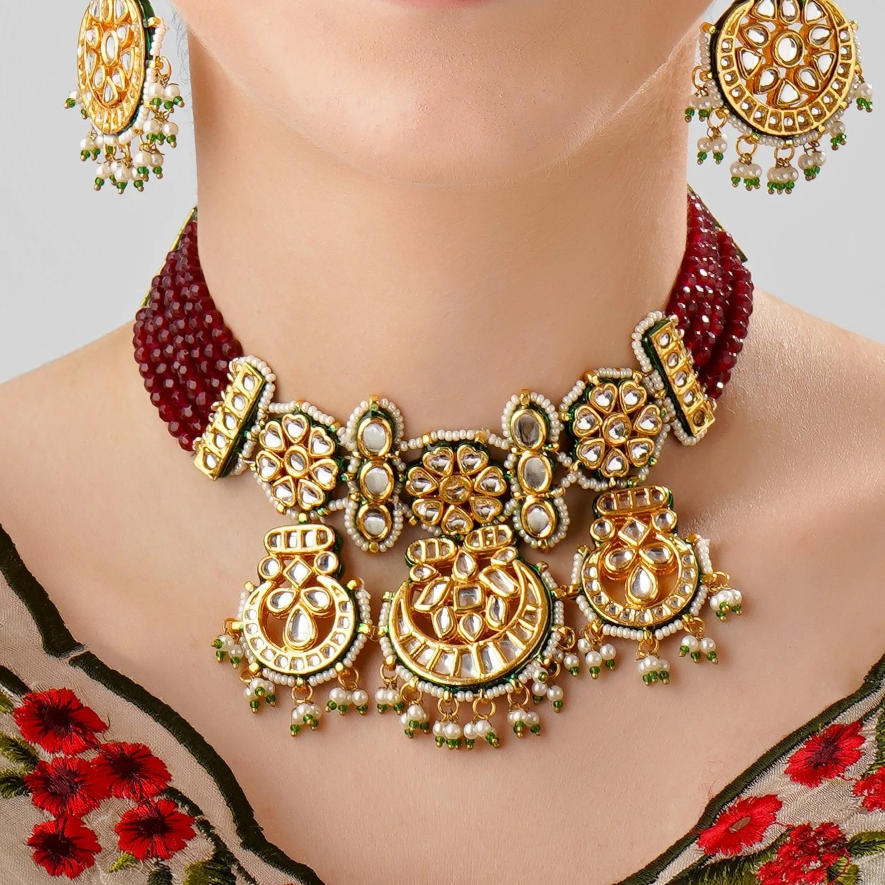 RUBY KUNDAN MEENAKARI SEMI PRECIOUS CHOKER SET