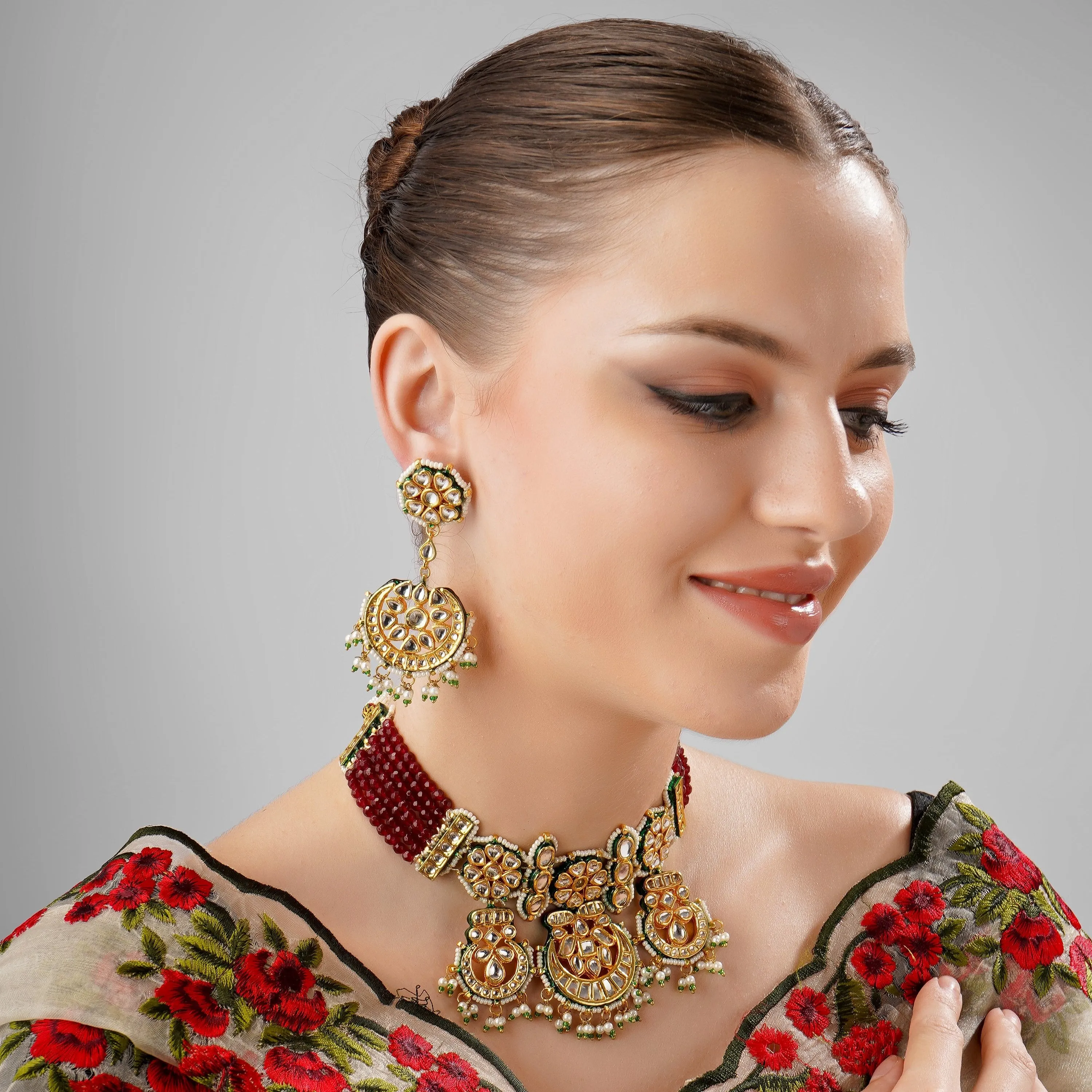RUBY KUNDAN MEENAKARI SEMI PRECIOUS CHOKER SET