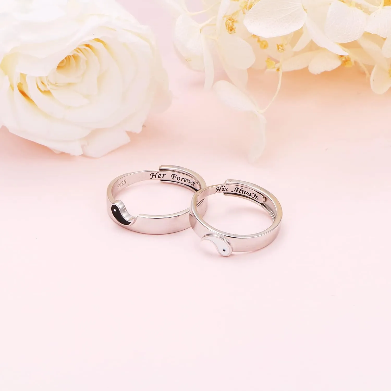 S925 Sterling Silver Couple Rings Set Adjustable Matching Rings Engagement Promise Wedding Gift for Couples Wife Husband