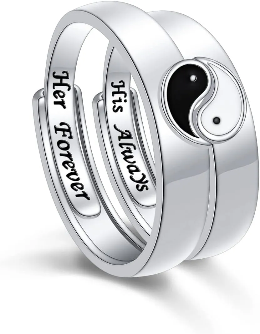 S925 Sterling Silver Couple Rings Set Adjustable Matching Rings Engagement Promise Wedding Gift for Couples Wife Husband