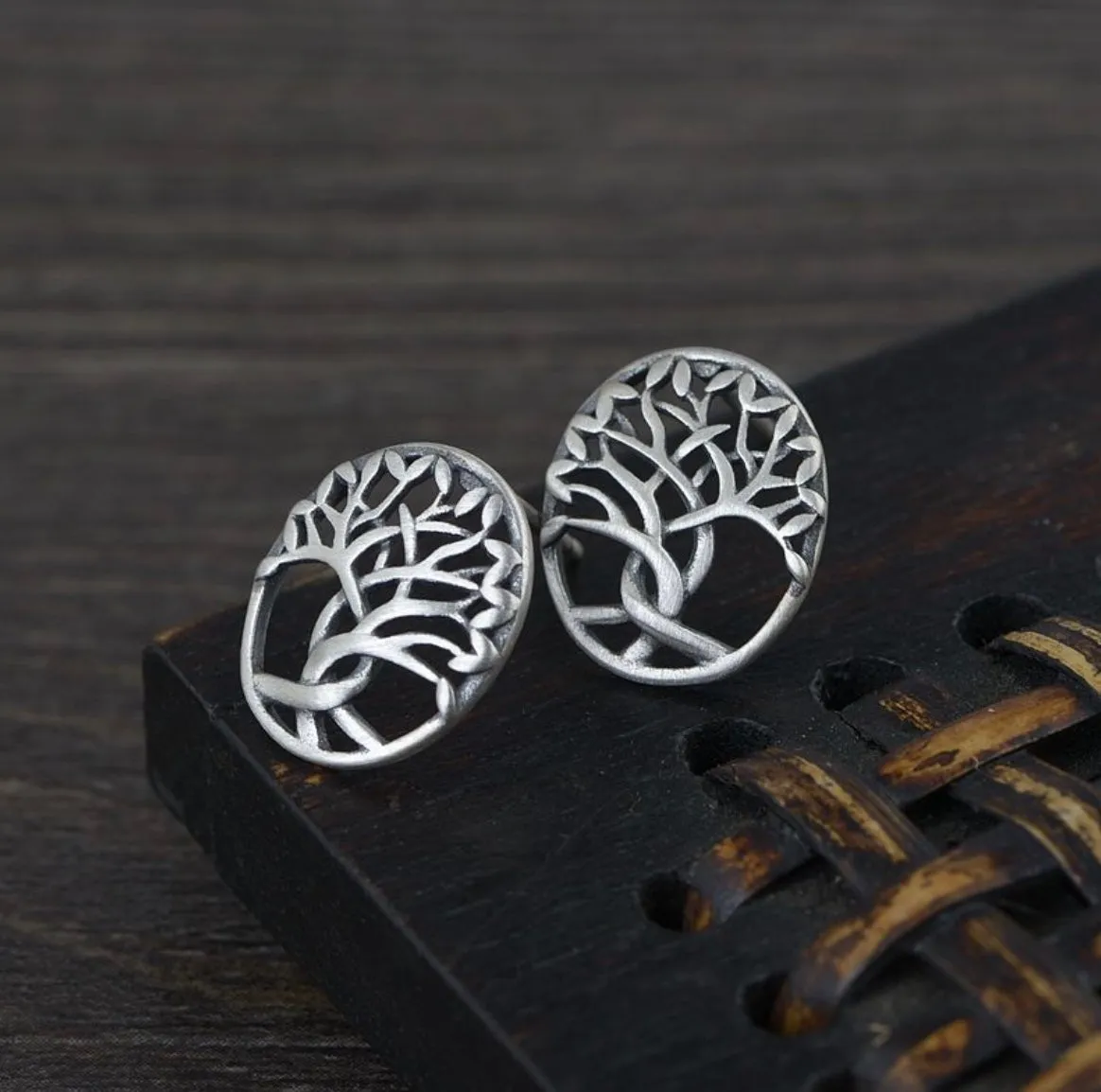 S925 Thai Silver Craftsmanship Sterling Silver Life Tree Energy Stud Earrings