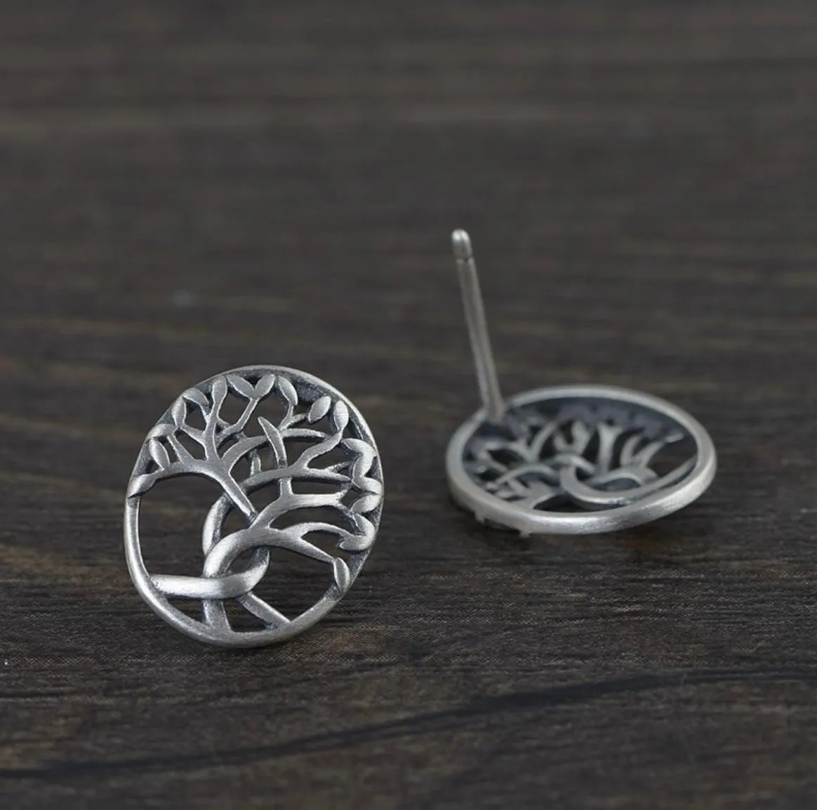 S925 Thai Silver Craftsmanship Sterling Silver Life Tree Energy Stud Earrings