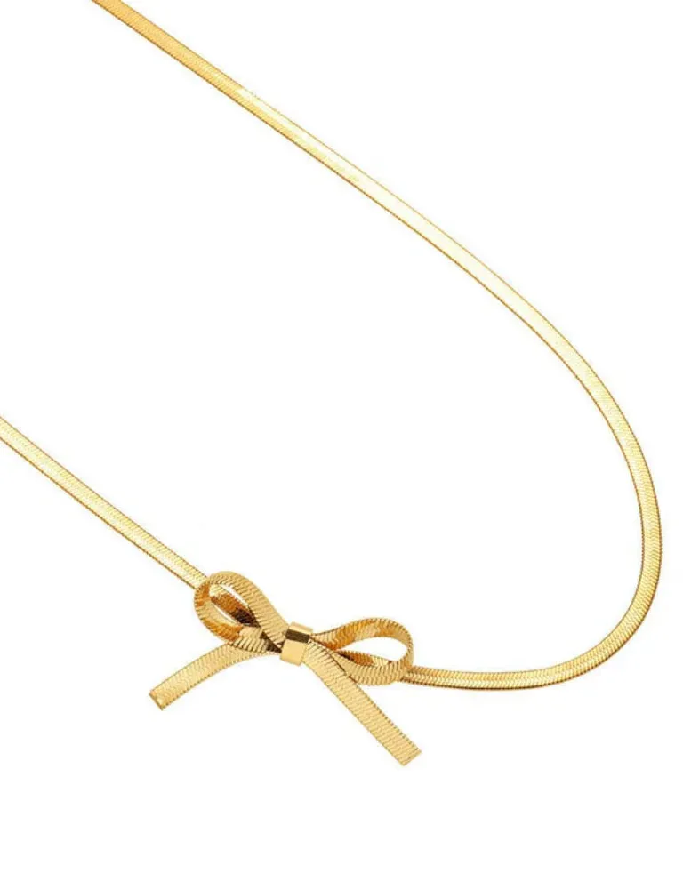 Savvy Bling: Bow Herringbone Necklace 18k Gold Filled