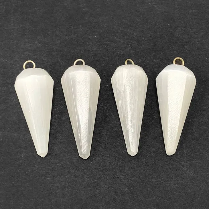 Selenite Faceted Cone Shaped Pendants