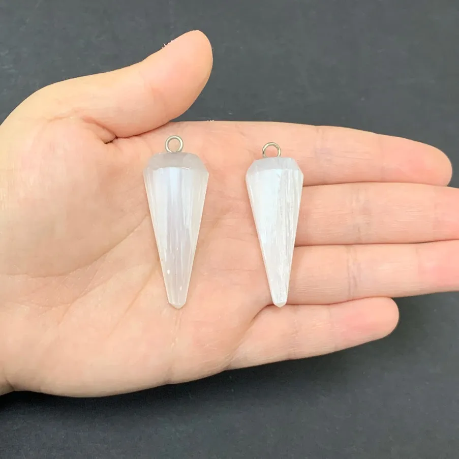 Selenite Faceted Cone Shaped Pendants