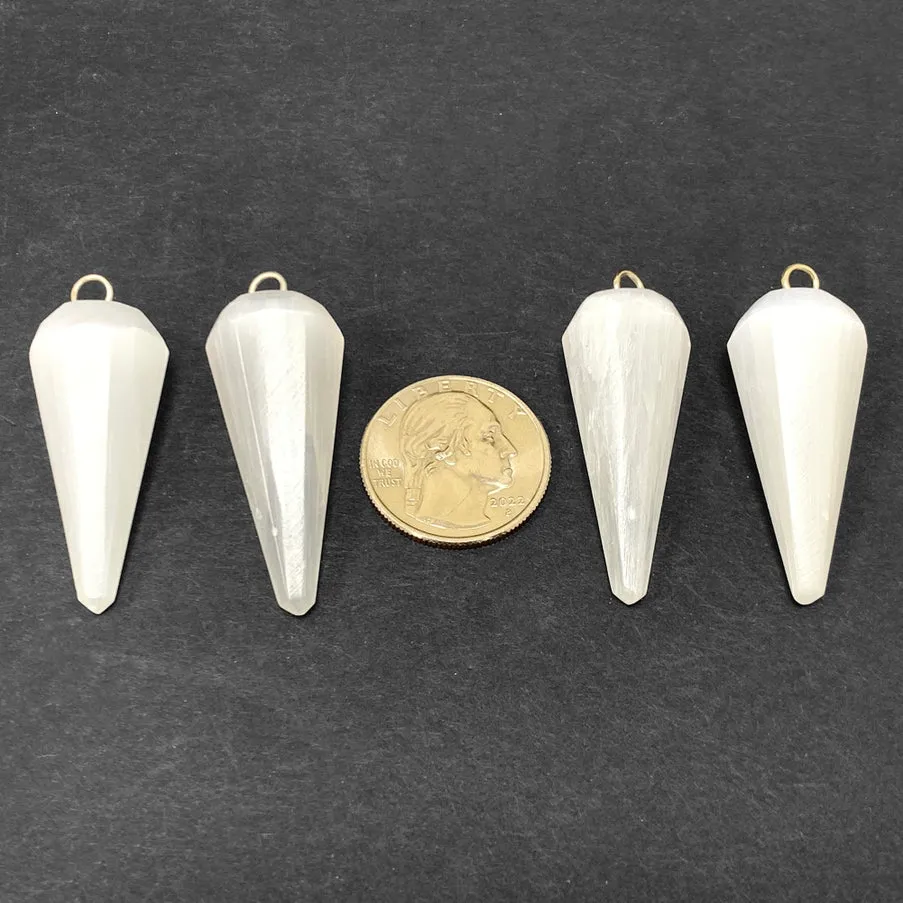 Selenite Faceted Cone Shaped Pendants