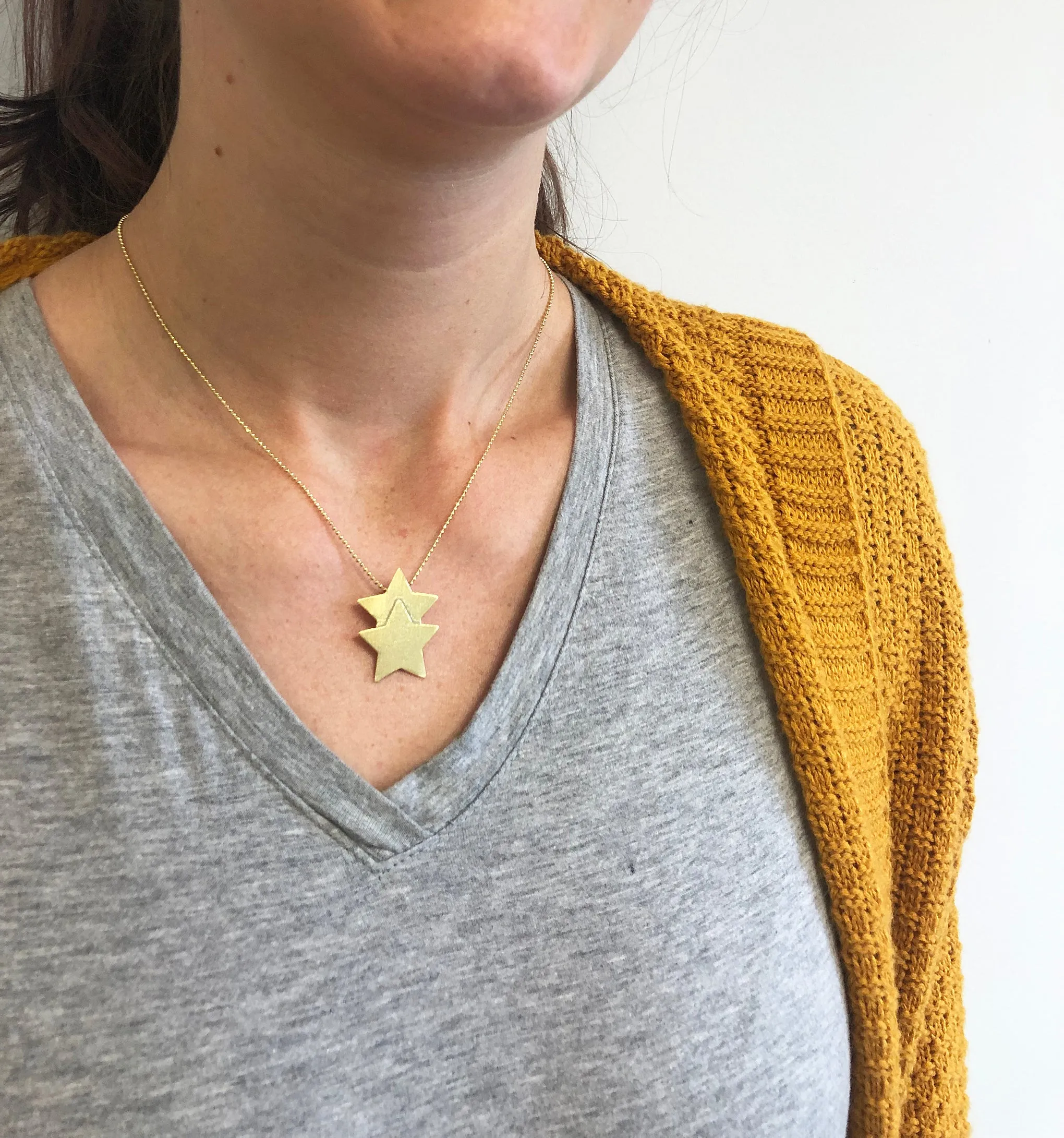 Sheila Fajl Castor Double Star Pendant Necklace in Gold Plated