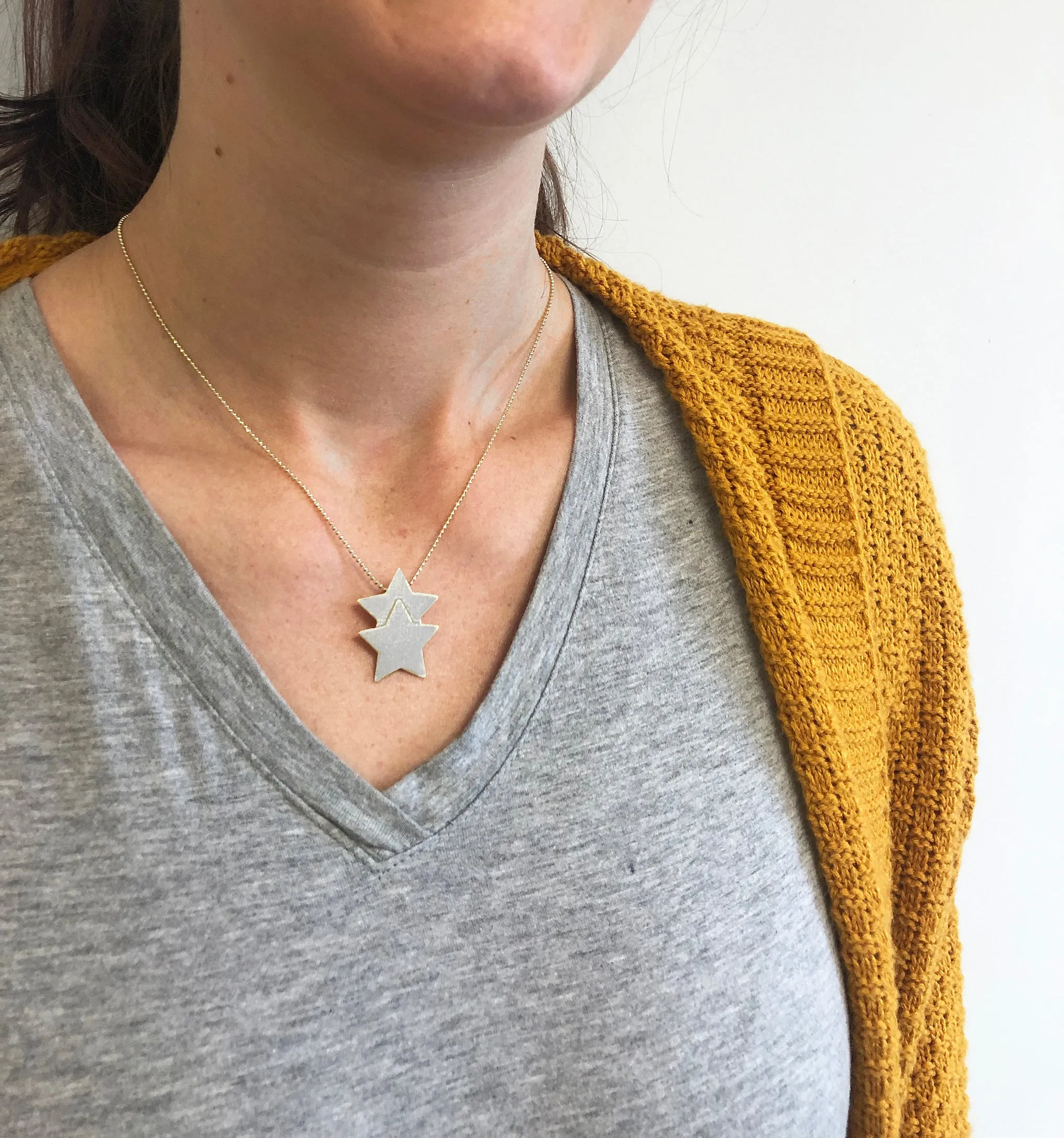 Sheila Fajl Castor Double Star Pendant Necklace in Silver Plated