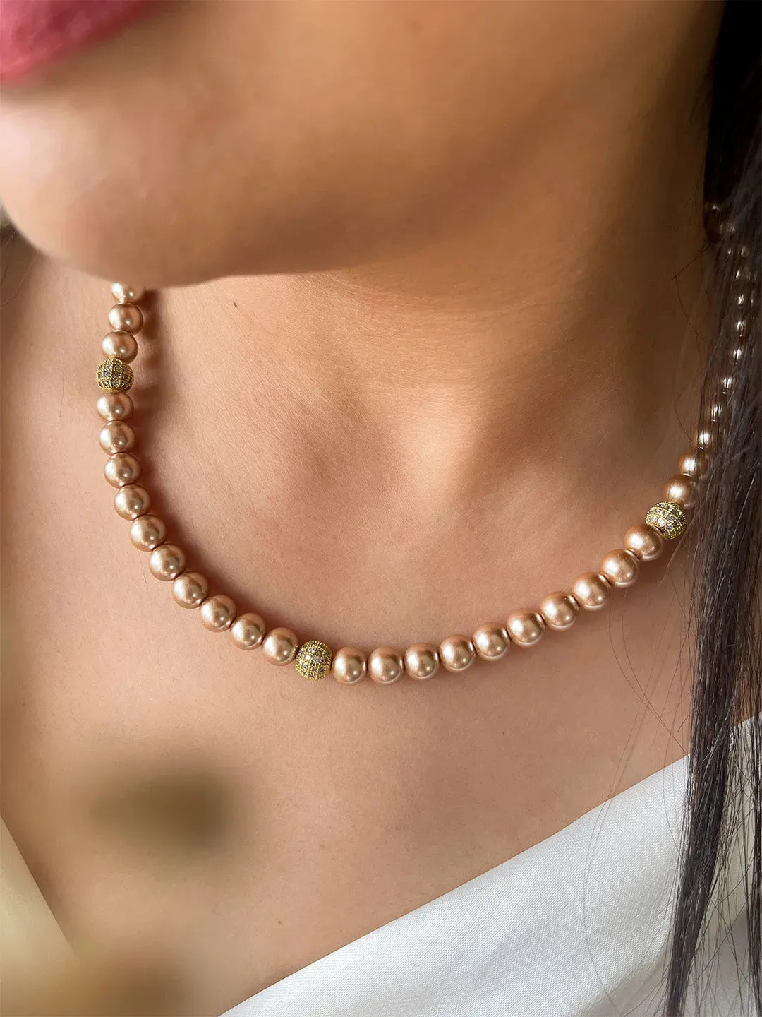 Shell Pearls With 3 Diamond Balls