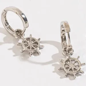Ship Wheel Charm Hoop Earrings