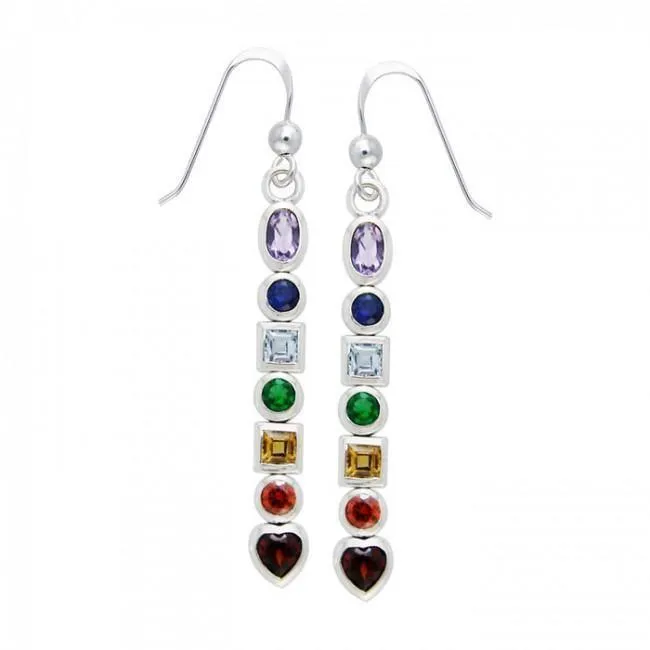 Silver Chakra Earrings with Gemstones TER414