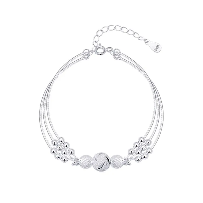 Silver Color Round Bead Charm Bracelet Bangle