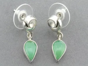 silver moon drop earrings - chrysoprase & moonstone