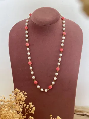 Silver Pearls With Red Ball Beads Mala