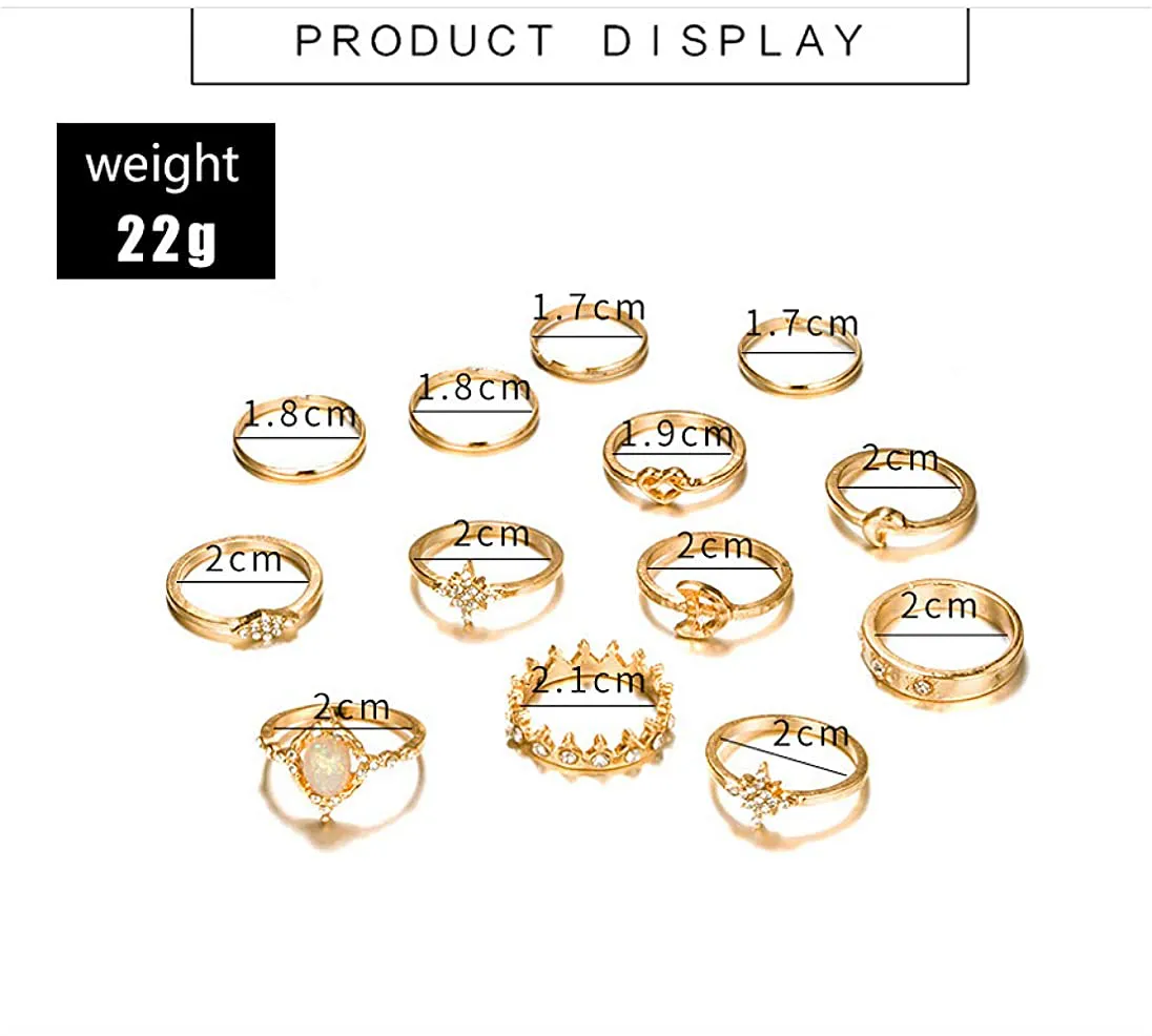 Sither 13 Pcs Women Rings Set Knuckle Rings Gold Bohemian Rings for Girls Vintage Gem Crystal Rings Joint Knot Ring Sets for Teens Party Daily Fesvital Jewelry Gift(style3)