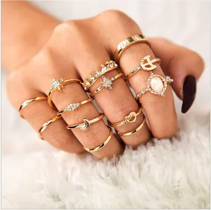 Sither 13 Pcs Women Rings Set Knuckle Rings Gold Bohemian Rings for Girls Vintage Gem Crystal Rings Joint Knot Ring Sets for Teens Party Daily Fesvital Jewelry Gift(style3)