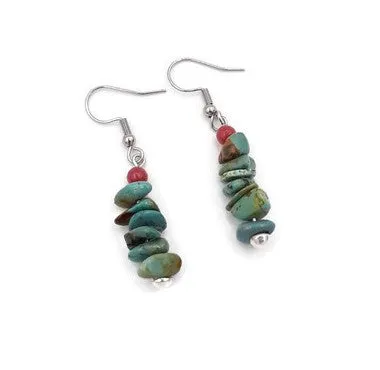 Southwest Style Turquoise & Red Coral Earrings