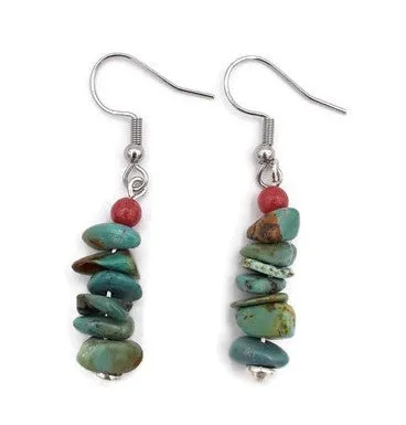 Southwest Style Turquoise & Red Coral Earrings