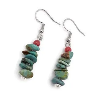 Southwest Style Turquoise & Red Coral Earrings