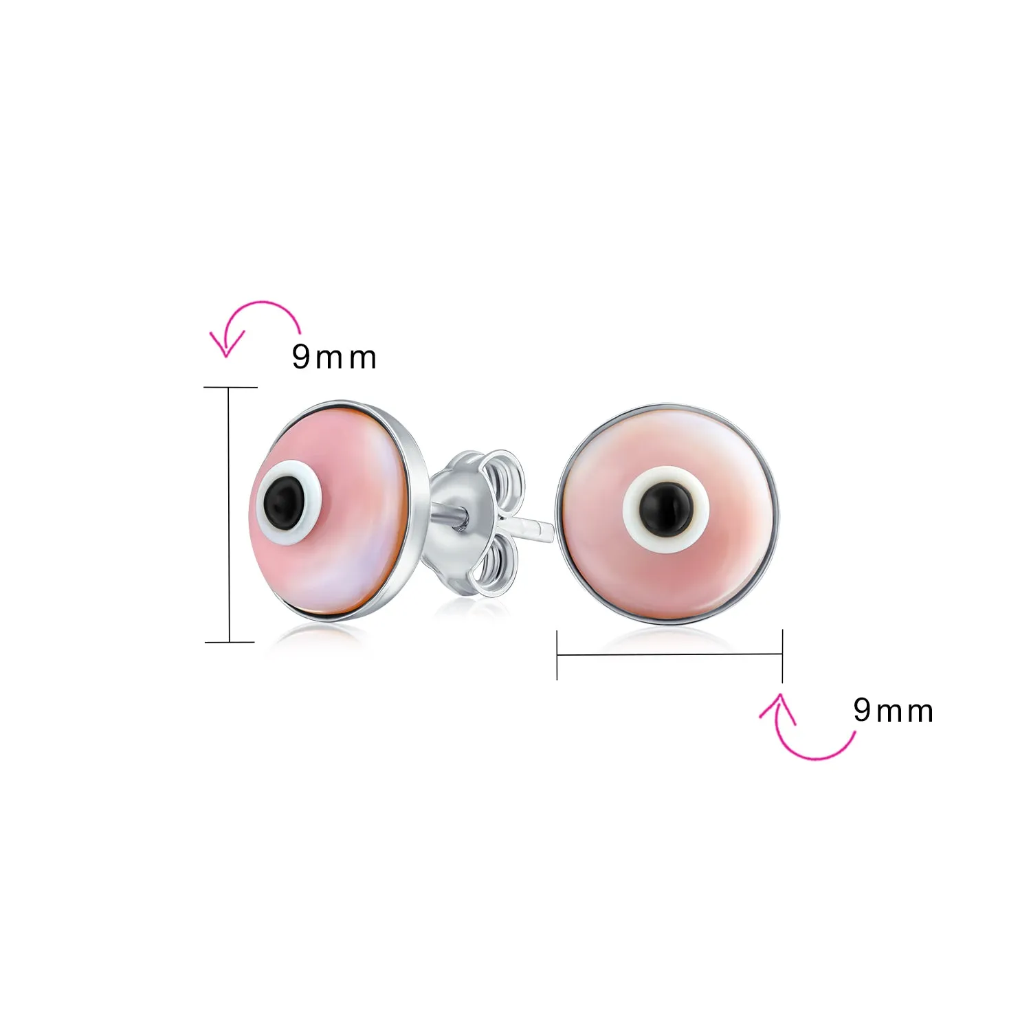 Spiritual Protection Evil Eye Stud Earrings Murano Glass Sterling Silver 9MM