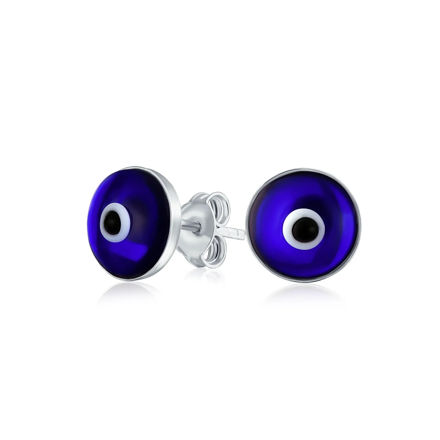 Spiritual Protection Evil Eye Stud Earrings Murano Glass Sterling Silver 9MM
